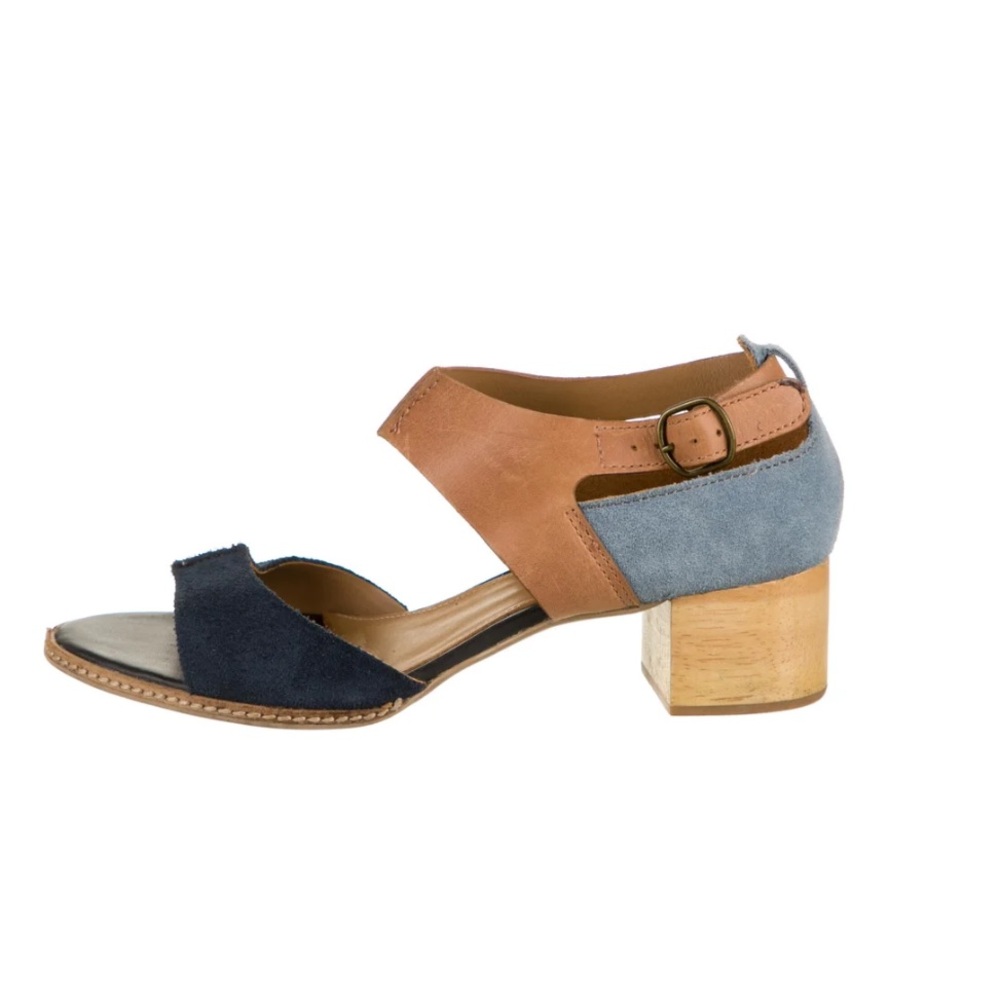 Women's Block Heel Sandals - Navy, Tan, and Light Blue